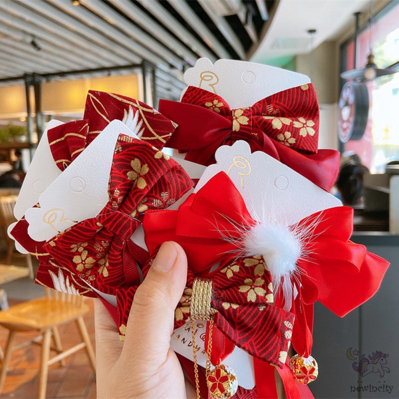 Kẹp Tóc Nơ Đỏ Họa Tiết Nhiều Thiết Kế Xinh Xắn Tùy Chọn Cho Bé Gái