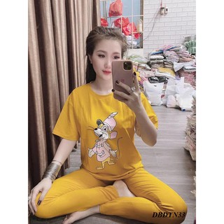 [ Mẫu Mơi] Đồ Bộ Mặc Nhà Cao Cấp Quần Dài Áo Form Rộng In Hình Chú Chuột Đáng Yêu - DBDTN33