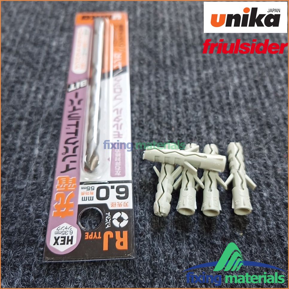 Mũi khoan lục giác UNIKA mã RJ 6-8-10: Mua 1 mũi tặng kèm 5 con tắc kê nhựa FRIULSIDER TU tương ứng