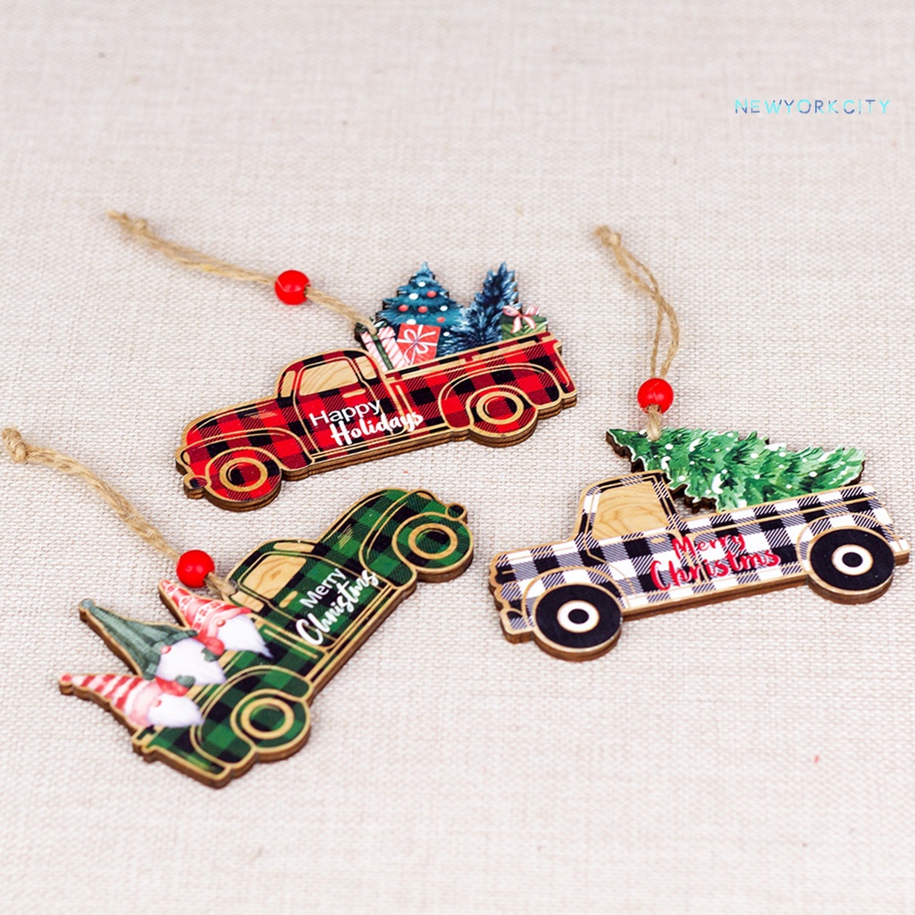 Ny- Mặt Dây Chuyền Bằng Gỗ Chống Dao Vẽ Màu Giáng Sinh Có Dây Buộc Chắc Chắn Dùng Làm Quà Tặng