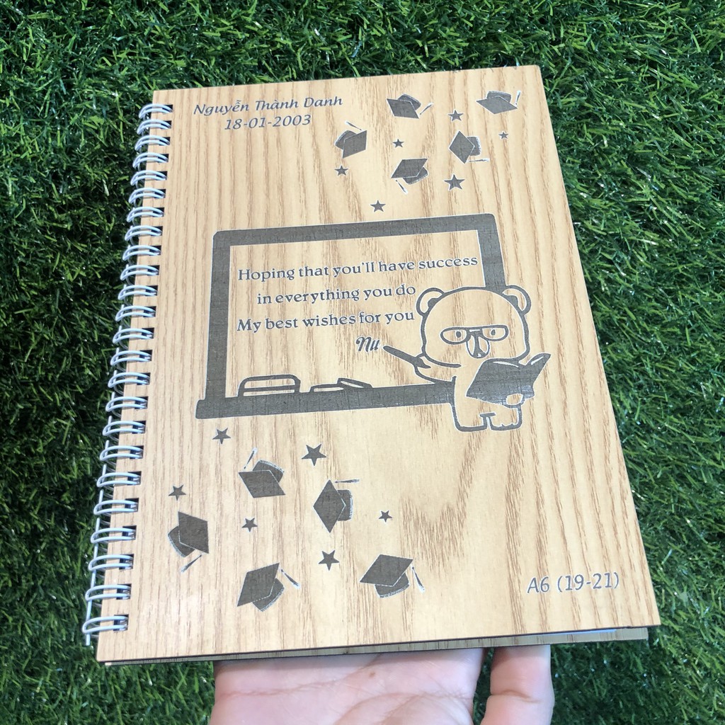 Sổ tay Cute bìa gỗ cao cấp_ sổ gỗ handmade