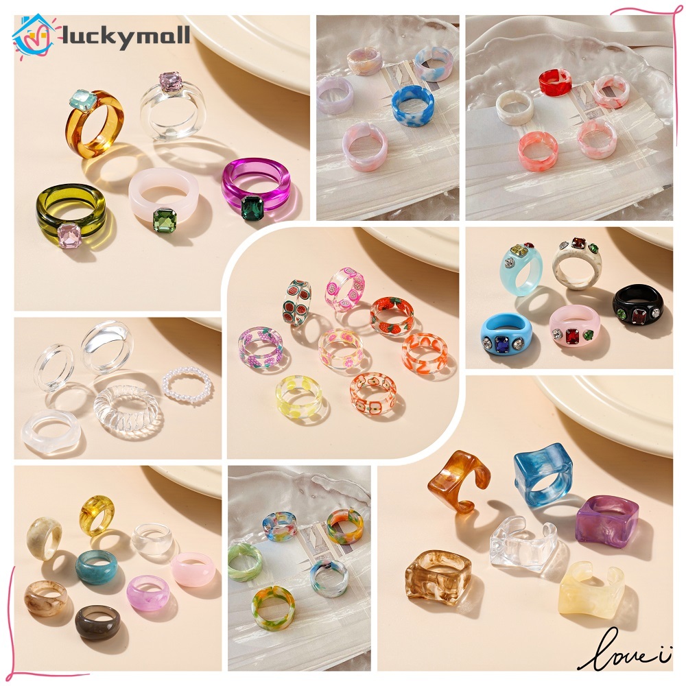 Set 8 Nhẫn Nữ Đính Đá Nhiều Kiểu Dáng Thời Trang Phong Cách Retro