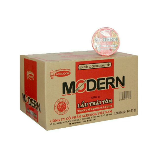 Thùng mì ly modern lẩu thái tôm 24 ly × 65g