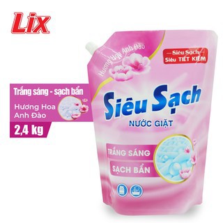 Túi Nước Giặt Lix Siêu Sạch Hương Hoa Anh Đào 2.4Kg - Tẩy Sạch Vết Bẩn Cực Mạnh