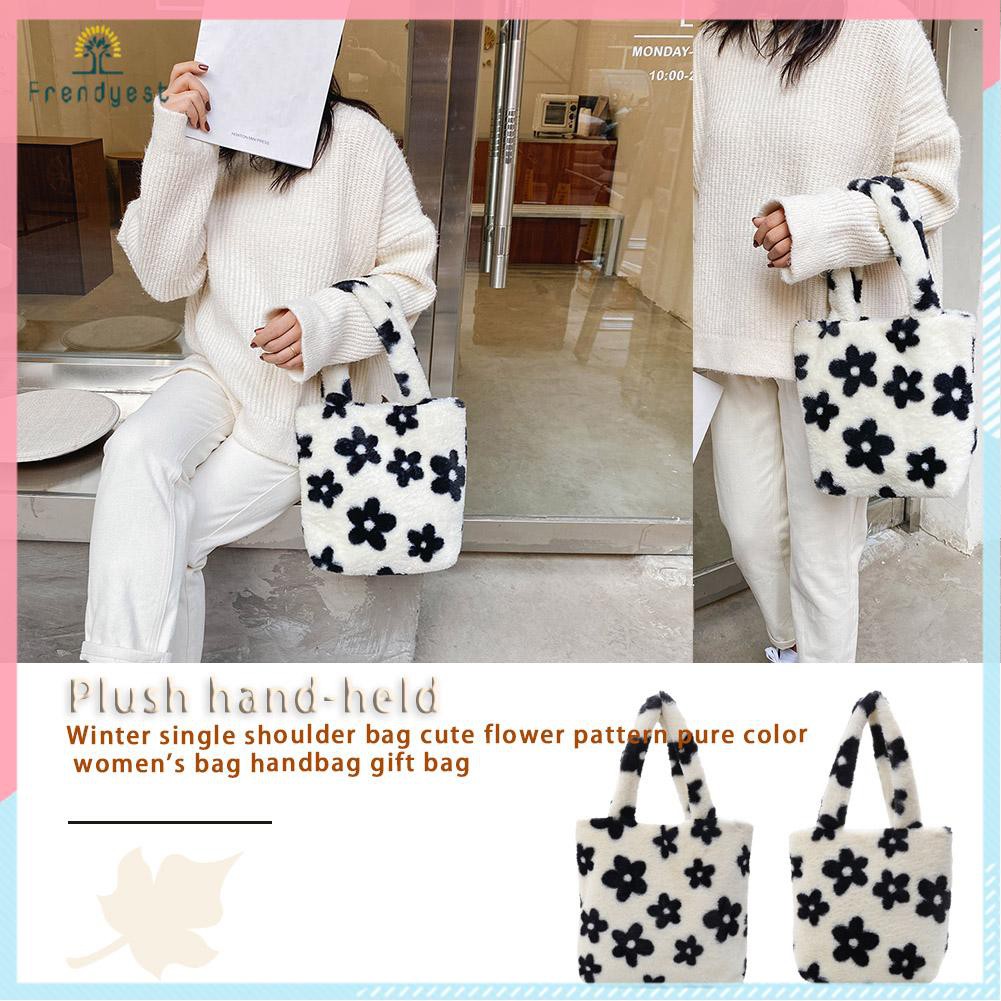 Túi xách đeo vai bằng lông nhung in hoa có tay cầm thời trang mùa thu | BigBuy360 - bigbuy360.vn