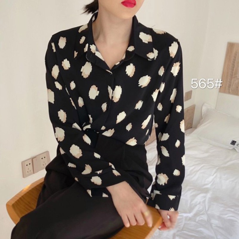 Áo Sơ Mi Tay Dài Dáng Rộng Họa Tiết Phong Cách Cổ Điển