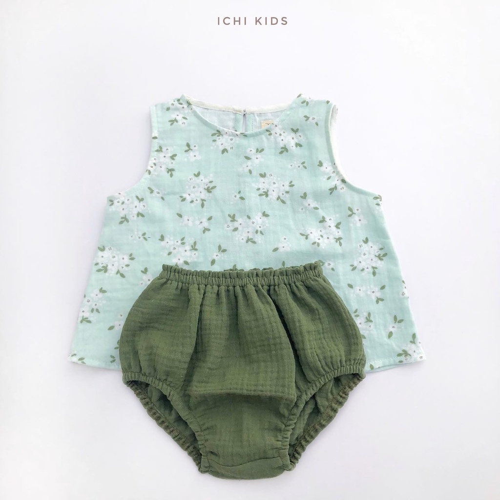 Bộ quần áo bé gái sơ sinh đến 2 tuổi vải muslin mềm mát