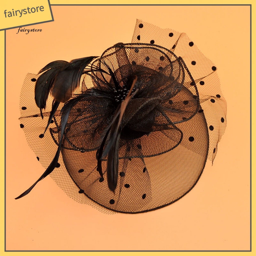 Fairystore| Cài Tóc Hình Nón Đính Hoa Và Lông Vũ Cho Cô Dâu