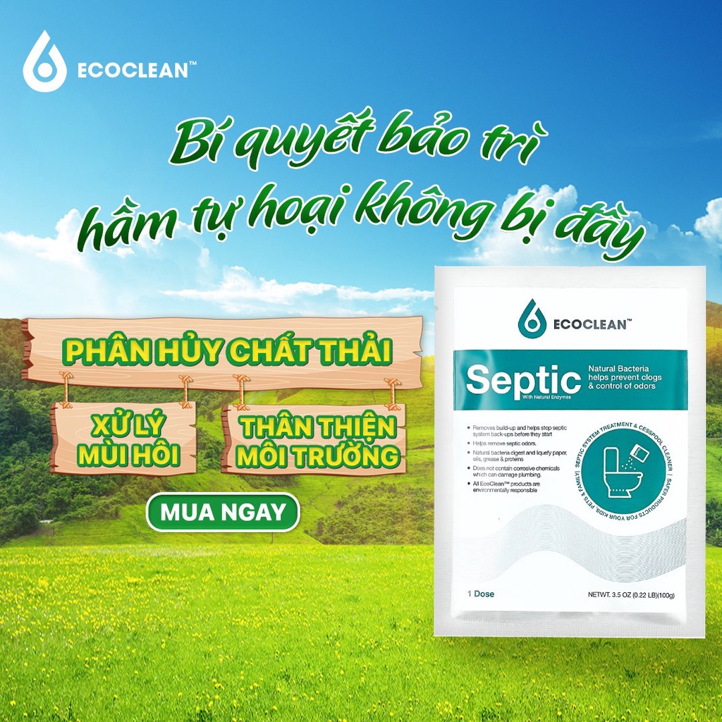 EcoClean SEPTIC - Men Vi Sinh USA Xử Lý Hầm Cầu Bể Phốt Tránh Hút Hầm - Gói 100g