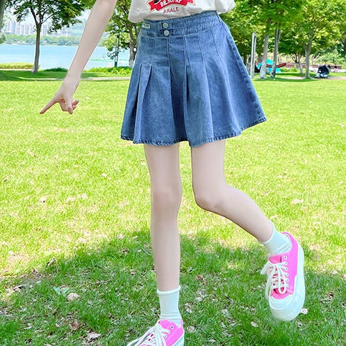 Mới Chân Váy Denim Xếp Ly Thời Trang 2022 Dành Cho Bé Gái