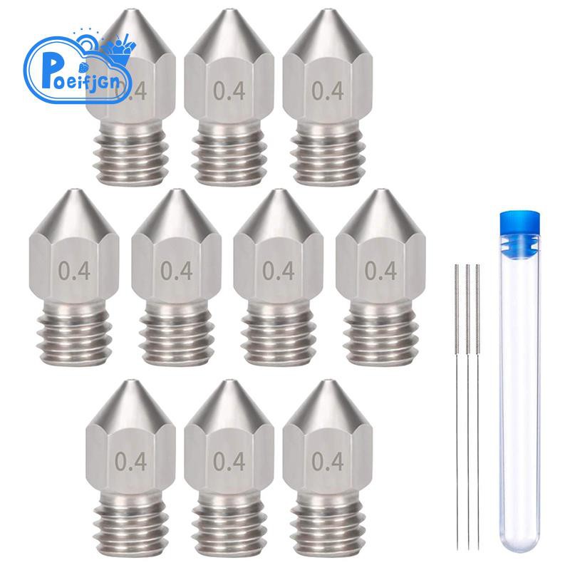 10 Pcs Mk8 0.4 mm/1.75 mm 3D Printer Nozzles,Hardened Stainless Steel Extruder Nozzles with 3 Pcs Nozzle Cleaning 