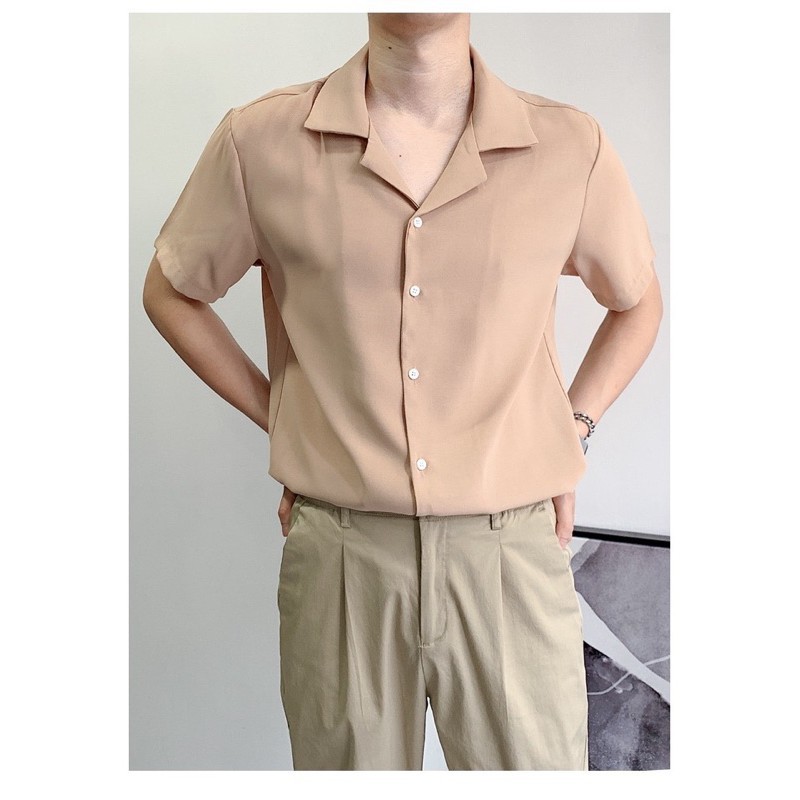 Áo sơ mi tay ngắn nam nữ form rộng - kiểu sơ mi cổ vest unisex Hàn Quốc, chất vải lụa dãn SMVN00 | BigBuy360 - bigbuy360.vn