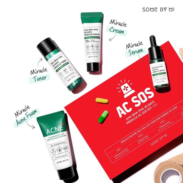 Bộ Kit 4 Sản Phẩm Cho Da Mụn Some By Mi AC SOS AHABHAPHA Miracle Chính Hãng