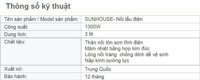 Nồi lẩu điện SUNHOUSE SHD-4520