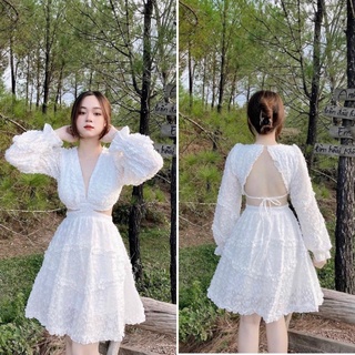 Đầm hoa phối bèo cutout eo hở lưng 💖 KÈM ẢNH THẬT