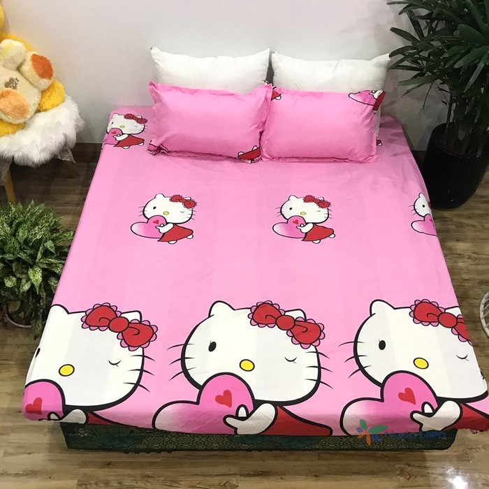 Bộ ga gối poly cotton kitty hồng