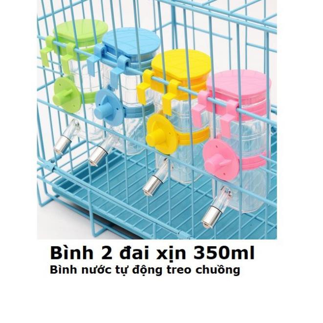 Hanpet.GV- Bình uống nước tự động treo chuồng thú cưng (loại 350ml- 2 đai treo) màu ngẫu nhiên