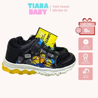 Giày thể thao đi học, giày sneaker MINIONS chống trơn có đèn led cap cấp ở đế cho bé trai 19 - 20cm
