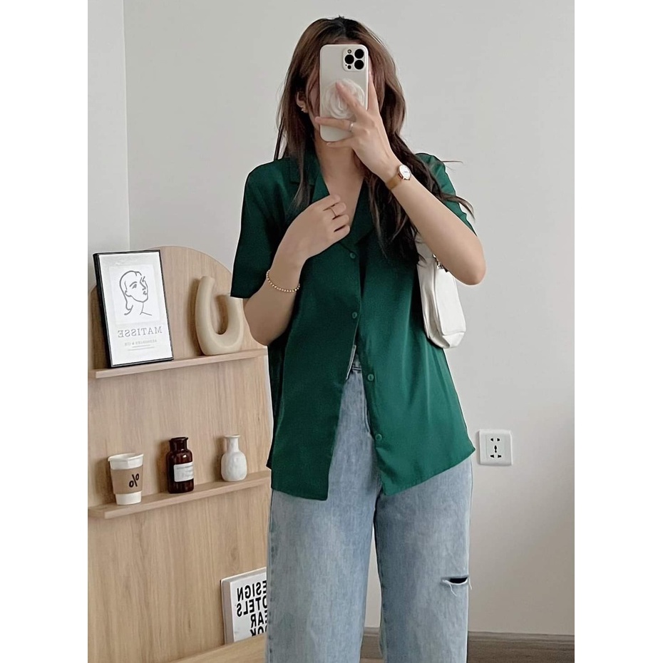Áo Sơ Mi Trơn Cổ Vest Cộc Tay Basic Nhiều Màu, Labibi
