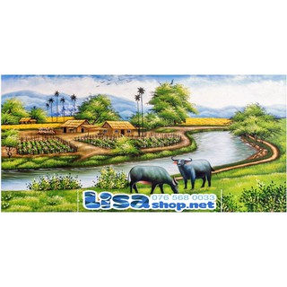 Tranh đính đá phong cảnh đồng quê lv045 chưa đính 88556
