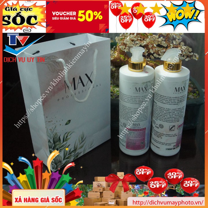 { Cam kết chất lượng } Cặp dầu gội dầu xả MAX PROFESSIONAL dưỡng sinh phục hồi tốc hư tổn thơm 800ml