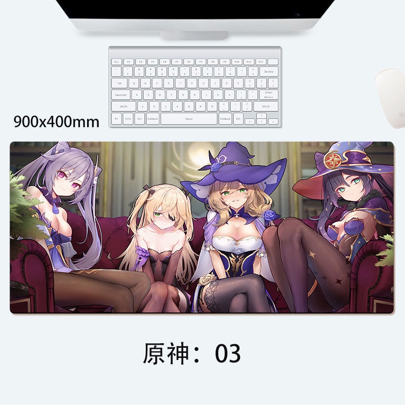 Tấm lót chuột bàn máy tính chơi game dày dặn họa tiết hoạt hình Genshin Impact cỡ lớn