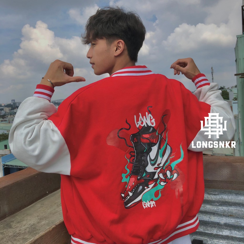 [Tặng Sticker và khăn Tuban] _ Áo khoác VARSITY ĐỎ họa tiết Longsnkr chất nỉ giữ nhiệt và thoáng - Bomber /Varsity | BigBuy360 - bigbuy360.vn