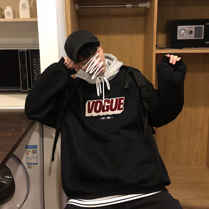 Áo hoodie dáng rộng thêu hình phong cách Hàn Quốc thu đông thời trang cho nam