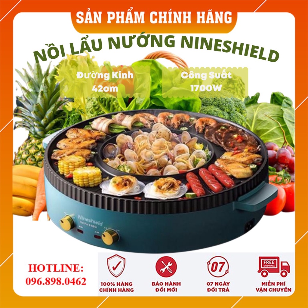 Nồi Lẩu Điện 2 ngăn NINESHIELD Công Nghệ Nhật, Nồi Lẩu Nướng - Bếp Lẩu Nướng - Nồi Lẩu Đa Năng 2 trong 1 [CHÍNH HÃNG-BH]