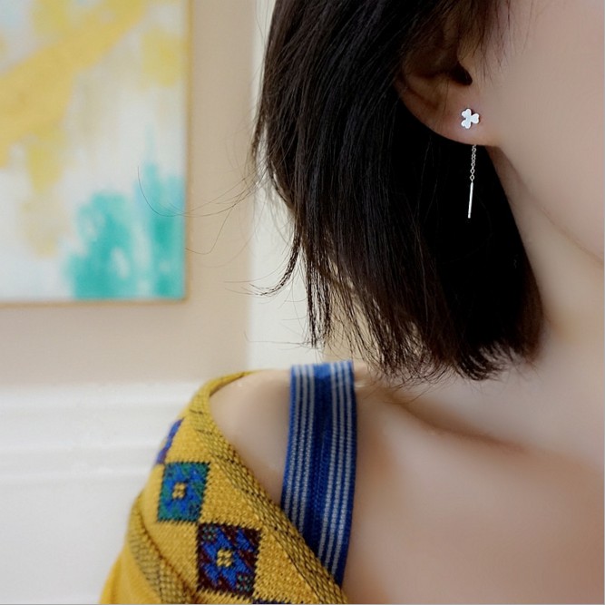 Bông Tai Mạ Bạc 925 Dạng Tua Rua Thời Trang Cho Nữ