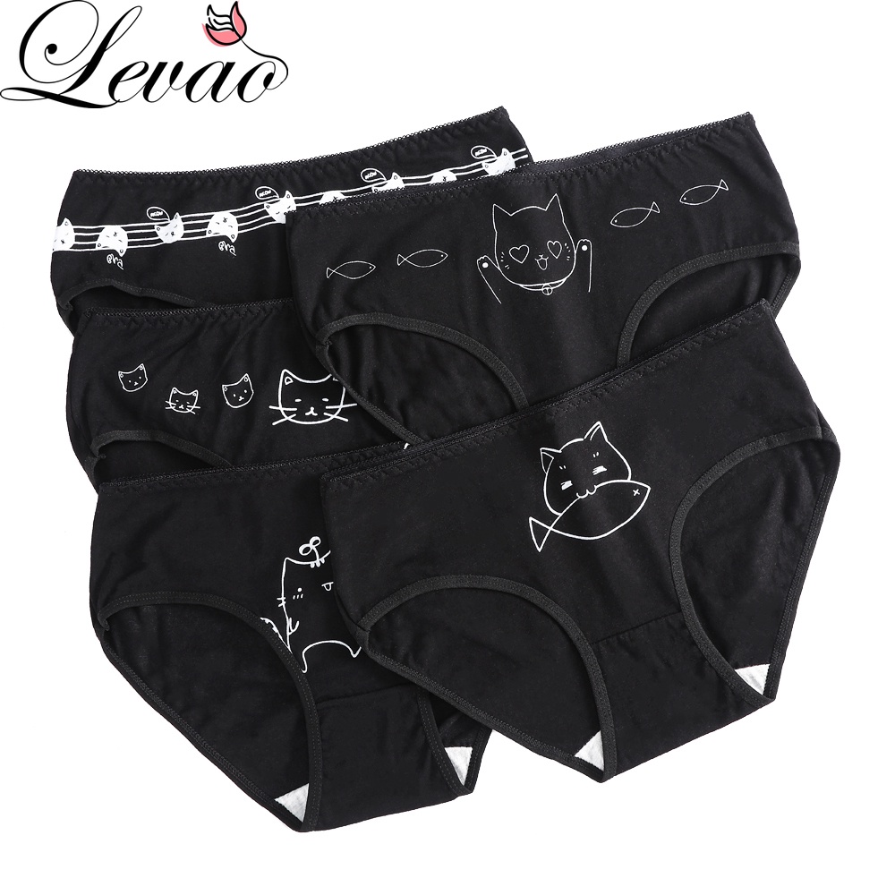 Quần Lót Levao Cotton Thoáng Khí Ngăn Ngừa Khuẩn Màu Đen Dễ Thương Cho Nữ
