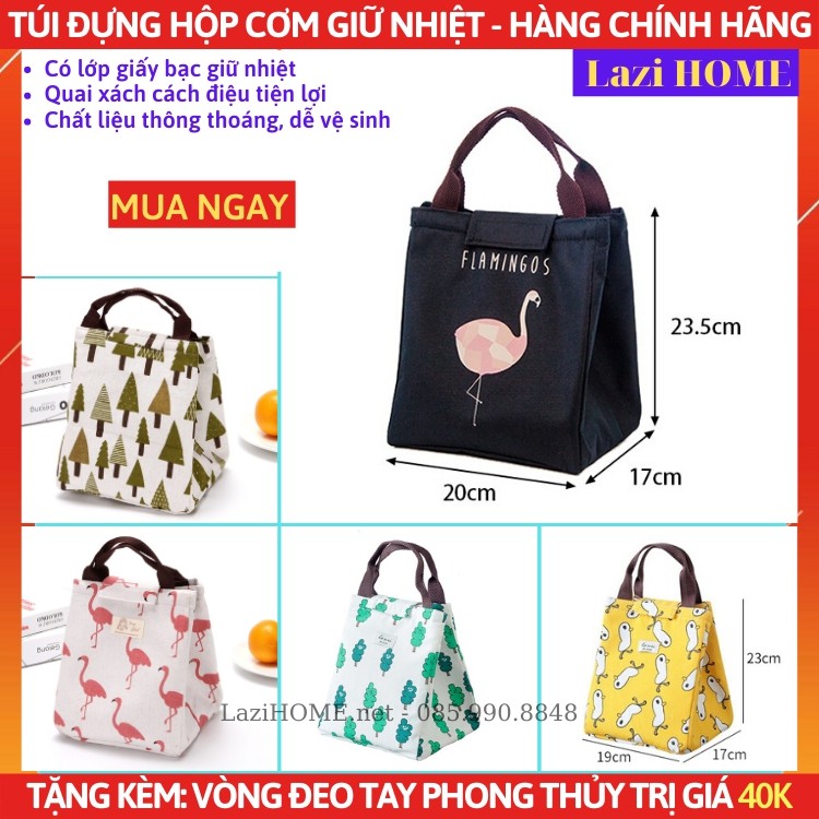 Hộp cơm giữ nhiệt [TÚI HỘP ĐỰNG CƠM] Lazi HOME - Có lớp giấy bạc giữ nhiệt, quay xách cách điệu