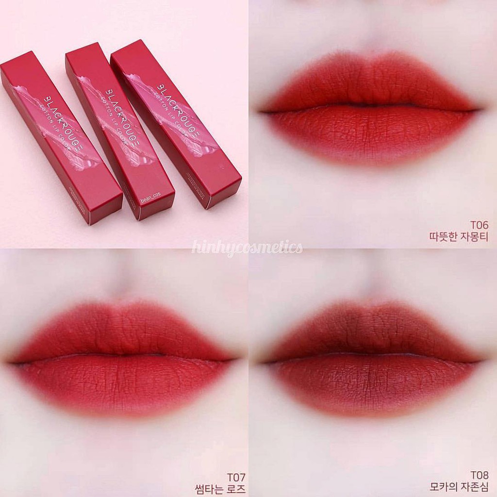 Son kem black rouge dòng cotton lip color t1 t8 t5 t7 Full màu t03 cam cháy