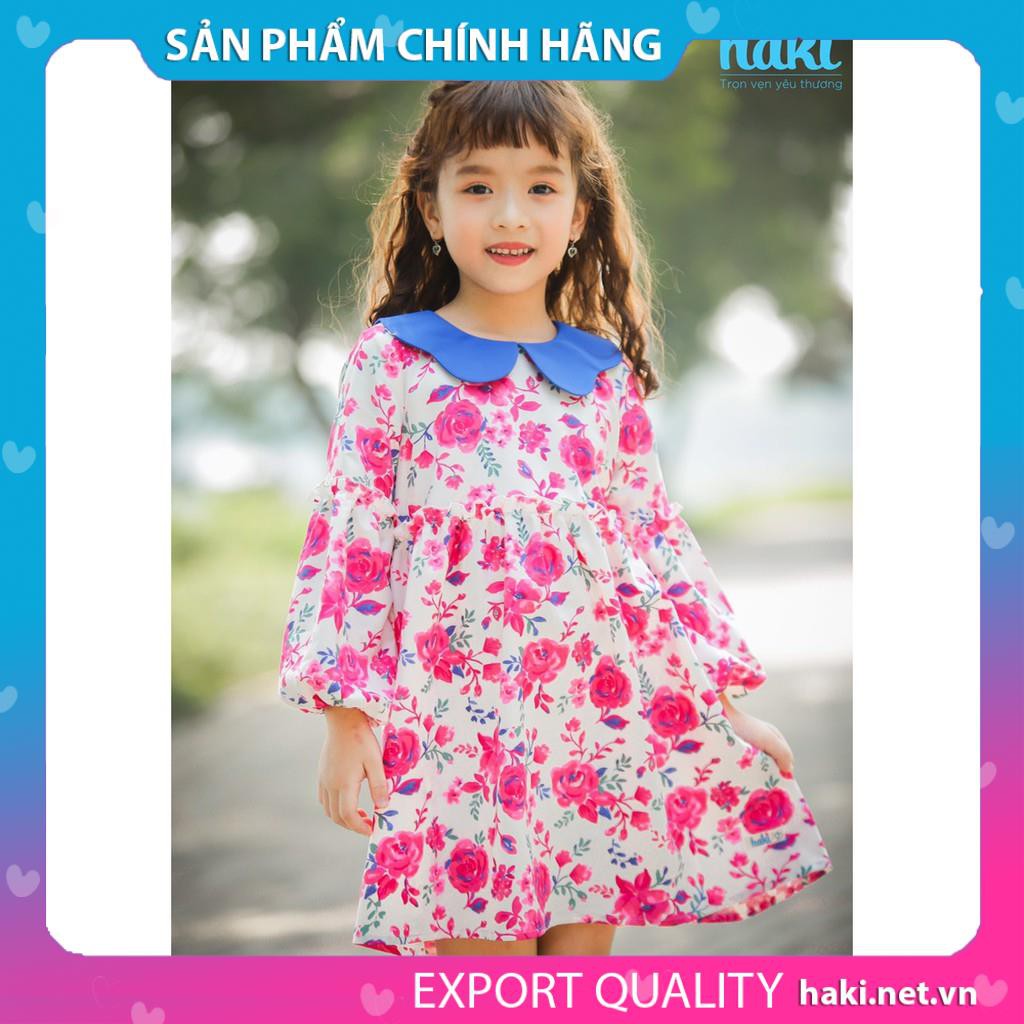 Váy bé gái hoa bèo tay, cổ Peter Pan sắc màu -HAKI HK498