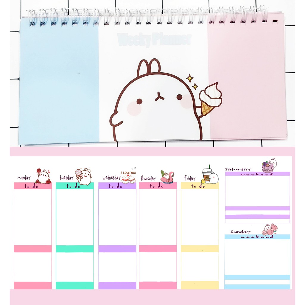 Sổ kế hoạch tuần molang hoạt hình WPI7 Weekly Planner 52 trang