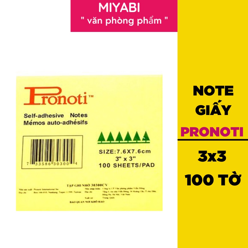 Giấy ghi chú - Note cute văn phòng phẩm Pronoti 100 tờ / tập màu vàng  - Miyabi Store