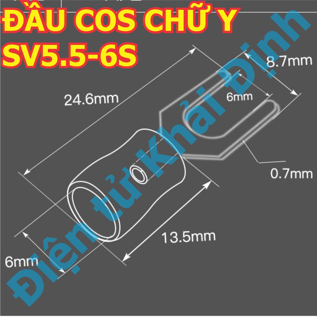 ĐẦU COS CHẺ BỌC NHỰA, cos chữ Y SV5.5-6U, dây 4-6mm, lỗ ốc M6, màu đen/ đỏ (gói 50 cái) kde5587