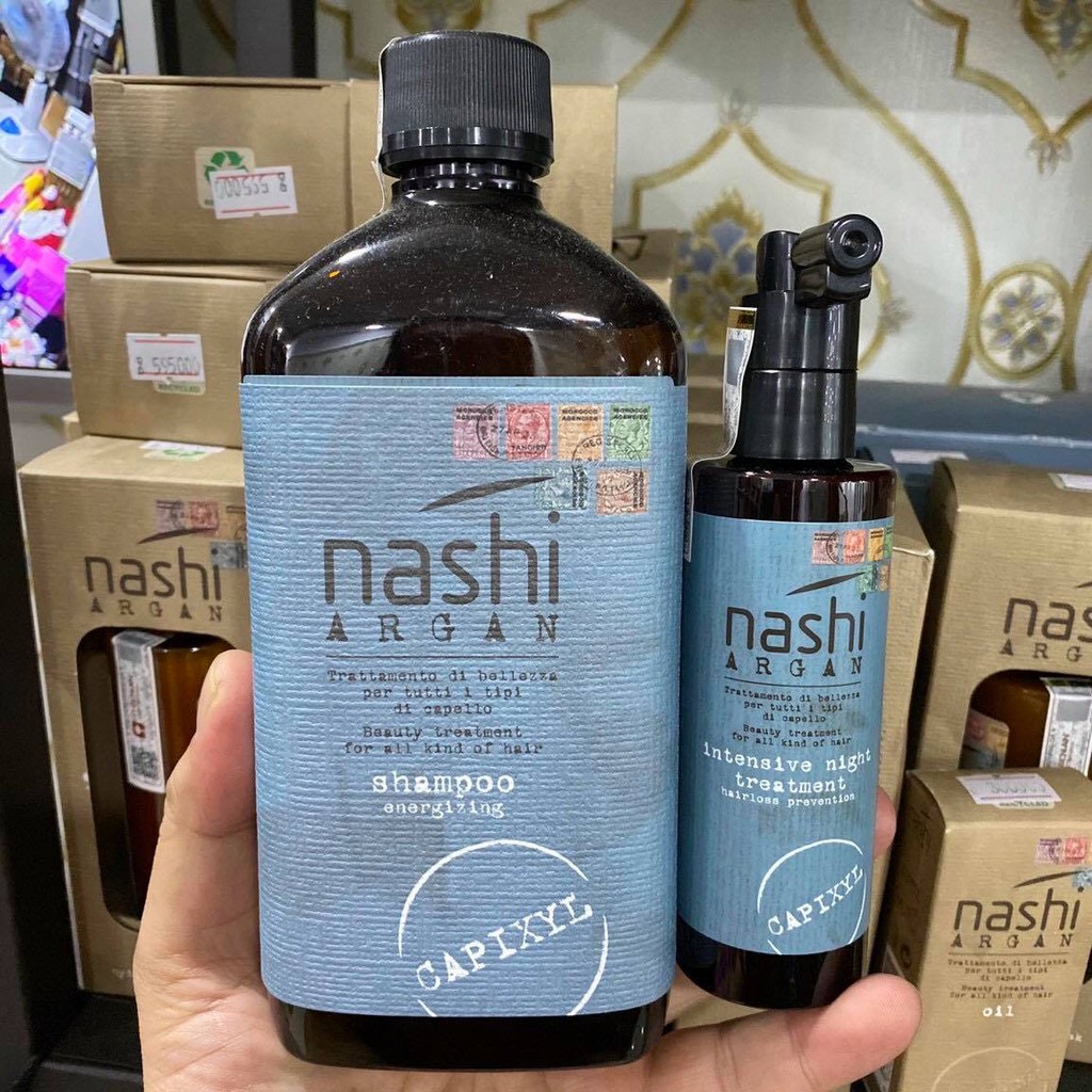 Cặp dầu gội, tinh chất Nashi Argan ngăn rụng tóc và kích thích mọc tóc 500ml