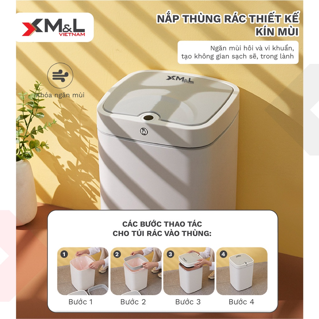 Thùng rác cảm ứng thông minh 18 lít M&amp;L B-JA-18 - Sang trọng, đẳng cấp, tiện lợi