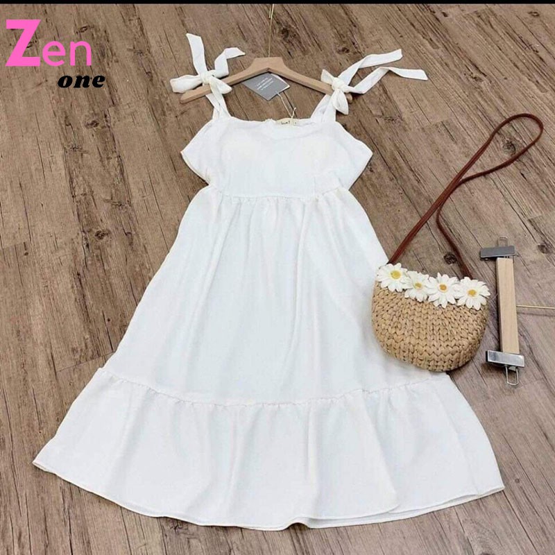 Váy trắng ZenOne, Đầm dự tiệc Dây Nơ Đuôi Cá dáng dài chất đũi cao cấp tôn dáng mặc siêu mát siêu sang | BigBuy360 - bigbuy360.vn