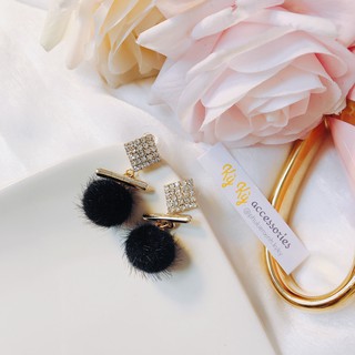 Bông tai Khuyên tai nữ đẹp đính đá siêu xinh dài 5cm có cục bông tua rua (hình tự chụp)