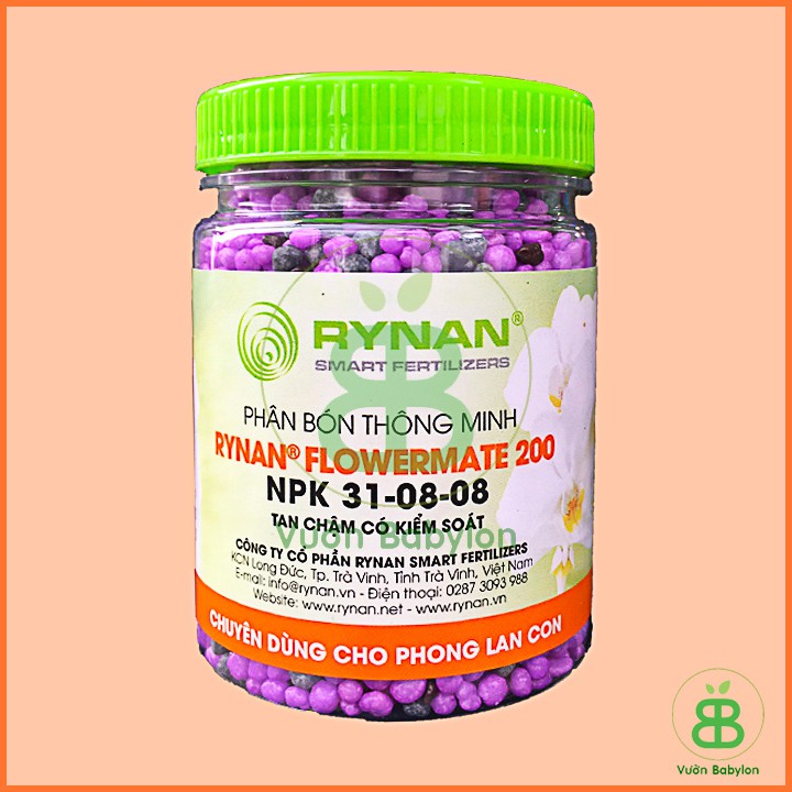 Phân tan chậm thông minh Rynan Flowermate 200 NPK 31-08-08 chuyên dùng cho phong lan cây con hũ 150g