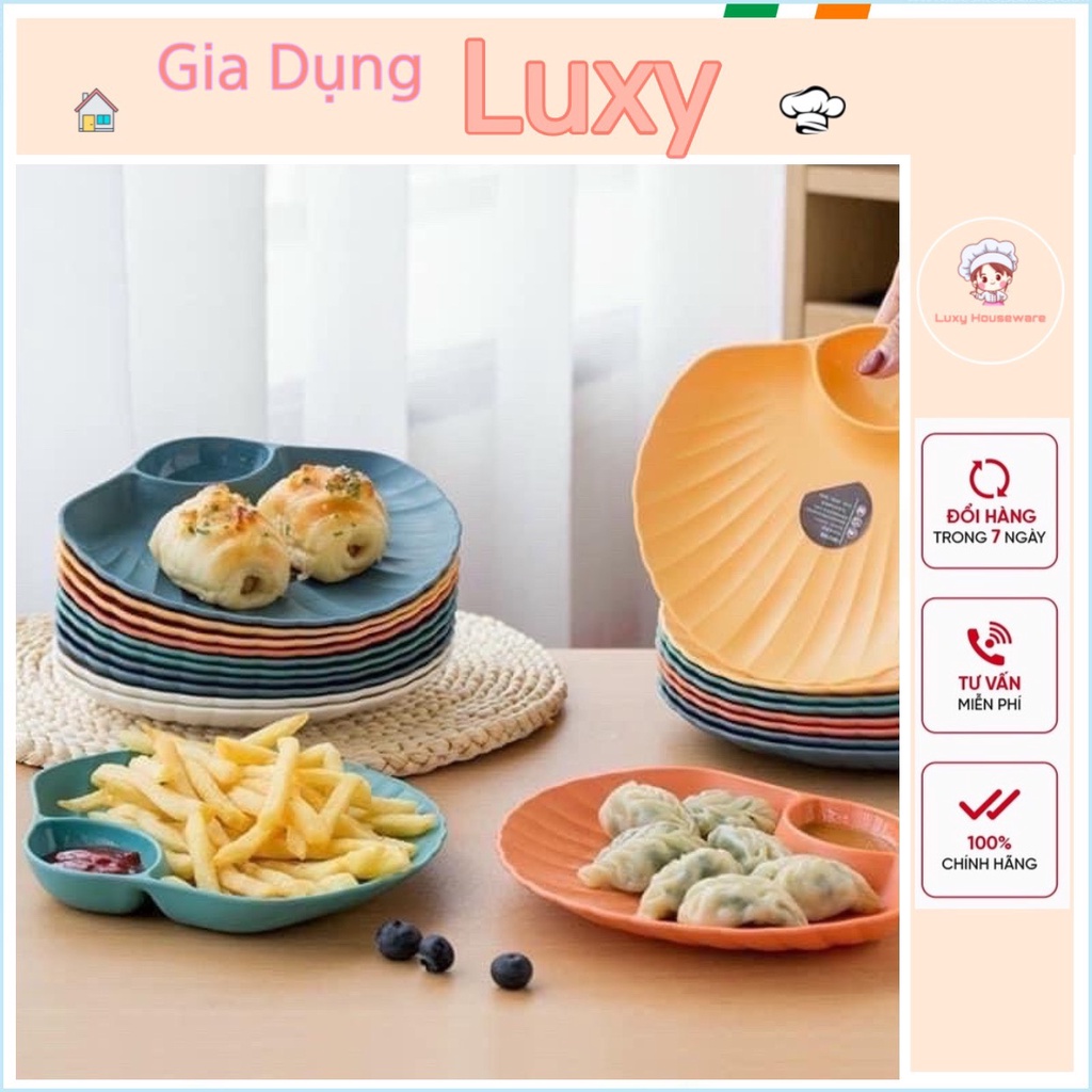 Set 4 đĩa lúa mạch hình vỏ sò mẫu mới nhất,có ngăn gia vị - Luxy Houseware