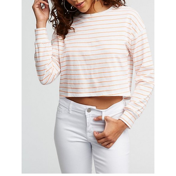 Áo croptop Charlotte Russe tay dài sọc ngang