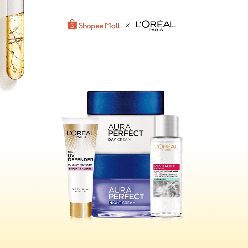 Bộ kem dưỡng trắng da Aura Perfect 50ml x2 & KCN UV Defender 15ml & Tẩy trang kiềm dầu Revita