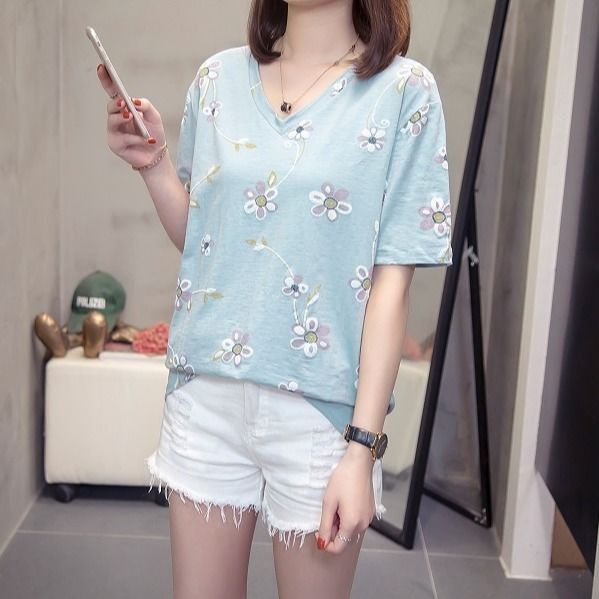 Áo Thun Ngắn Tay Dáng Rộng In Họa Tiết Kiểu Phương Tây Thời Trang Mùa Hè Cho Nữ