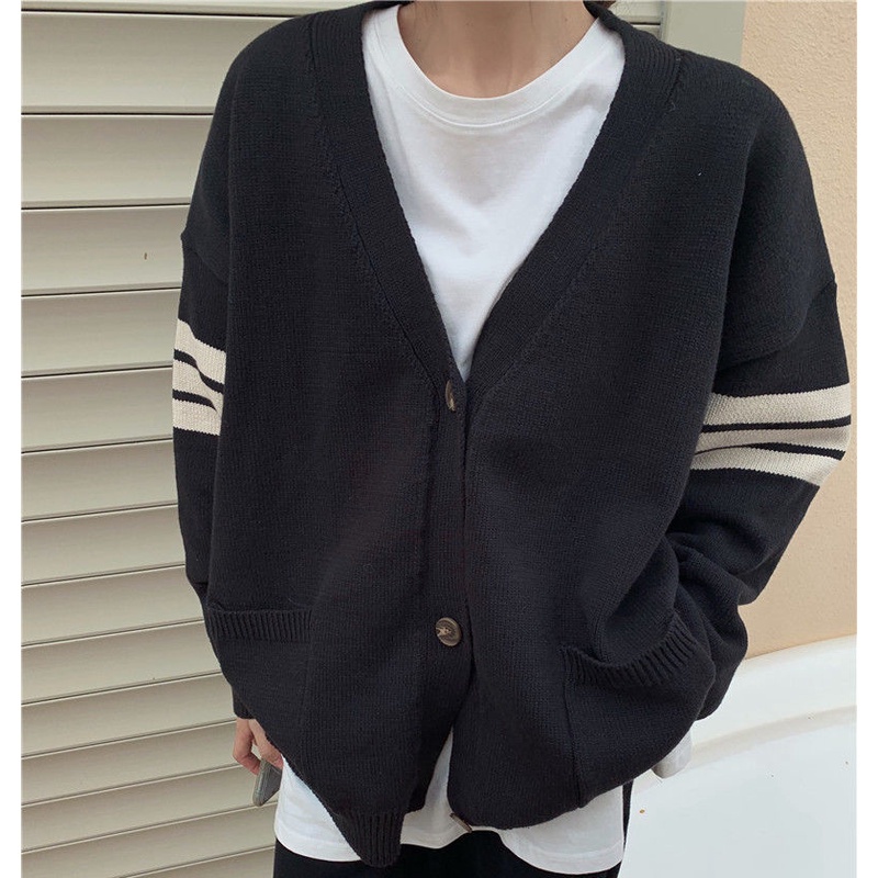 Áo khoác cardigan dệt kim form rộng tay dài hoạ tiết sọc xinh xắn thời trang Hàn Quốc | BigBuy360 - bigbuy360.vn
