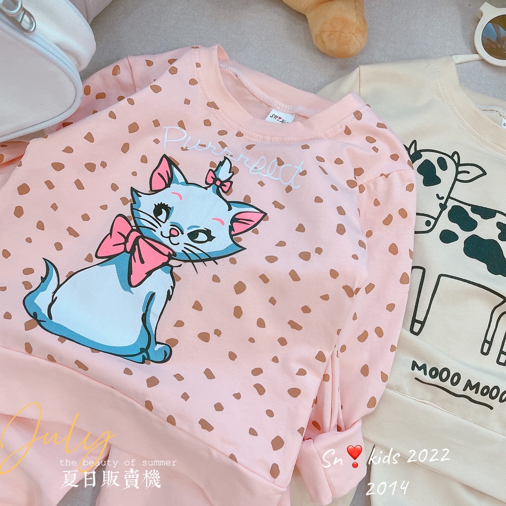 Bộ cotton dài tay mèo- bò sữa bé gái