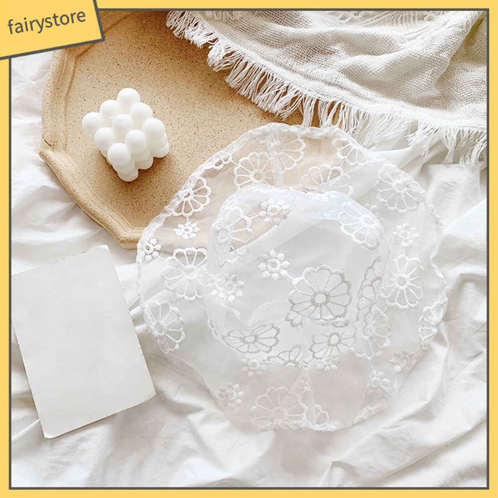 Mũ rộng vành phối ren hoa chống nắng cho bé gái