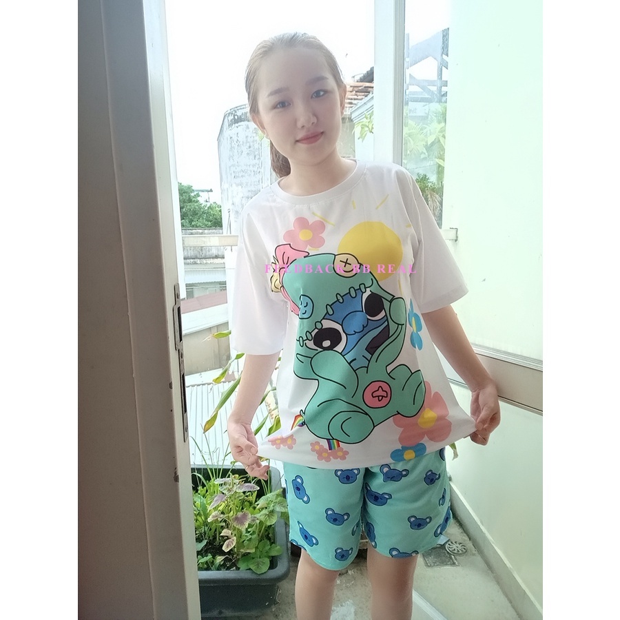 Đồ Bộ Ngủ Quần Thun Lửng Nữ Mặc ở Nhà Cute Dễ Thương [Code 1] From Rộng Unisex, Từ 45-65Kg - BB REAL